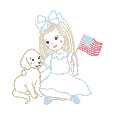 Little Girl With Puppy 4th of July