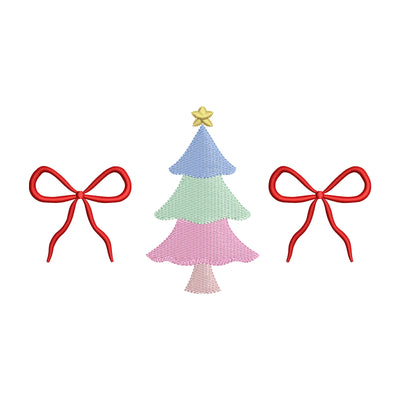 Christmas Tree And Bows Embroidery Design